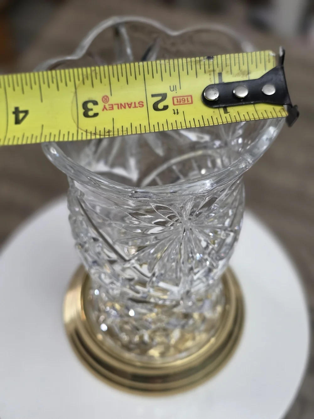 Clear Crystal Cut Glass Vase with Gold Base by